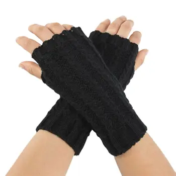 

Womens Mens Winter Chunky Braided Cable Knit Arm Warmers Solid Color Thumb Hole Fingerless Gloves Snow Skiing Outdoor Mittens