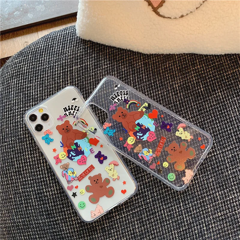 INS Korea Cute Cartoon Anime candy happy bear transparent phone case For iphone 6 6S 7 8 Plus X XS Max Xr 11 Pro MAX Cover