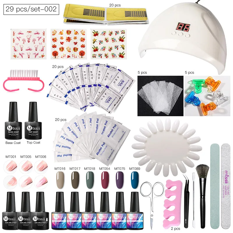 Conduziu a Lâmpada Ferramentas da Arte para Unhas uv do Unha de Mtssii Secador com 6 Conjunto Unha Polonês Kit Embeber Fora Longa Duração Verniz Manicure Pçs Gel 4 Conjunto uv do prego de mtssii conduziu