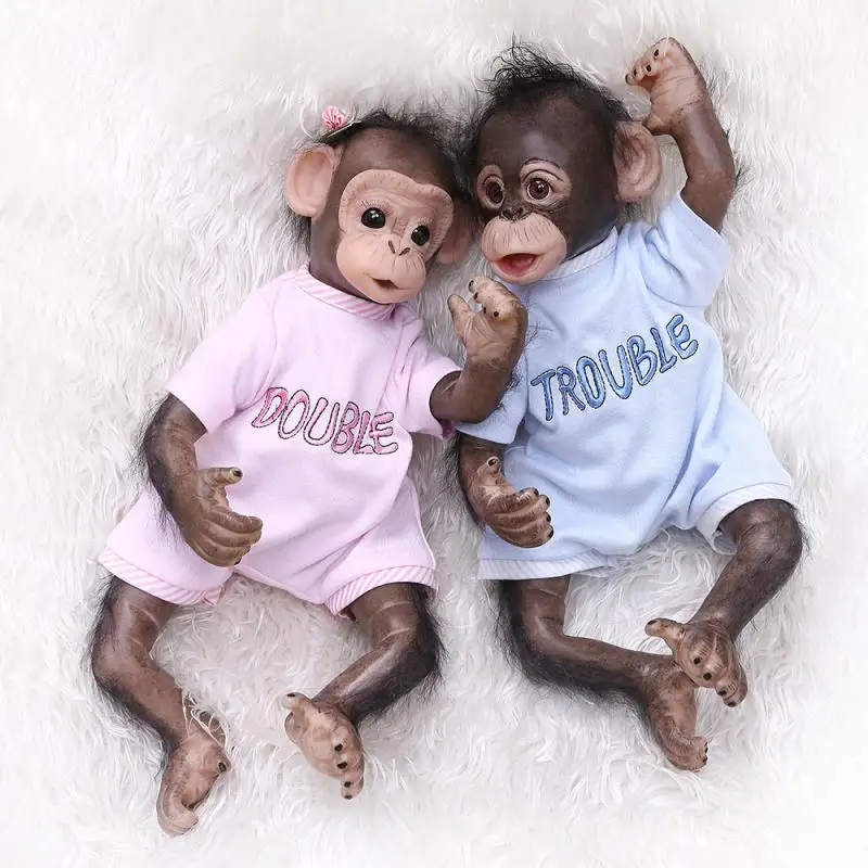 

40cm silicone reborn baby monkey soft body NPK mini black skin vinyl bebe reborn stuffed animal toys for children new year gifts
