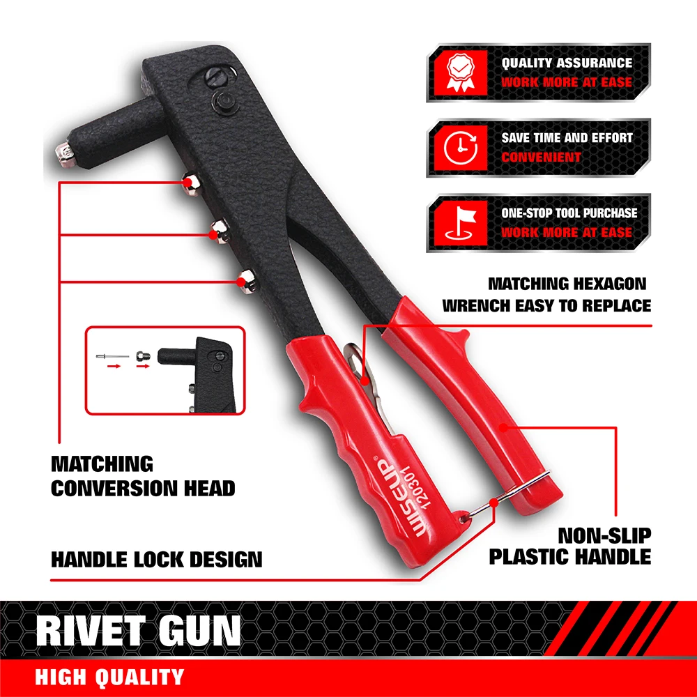 Rivet Gun Rivet Nut Tool Double Handle Hand Stainless Steel Manual For M2.4 M3.2 M4 M4.8