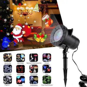 

Xmas LED Voice Control Stage light Full Snowflakes Projector Light with 12 Slides for Outdoor Christmas Wedding Landscape Lawn