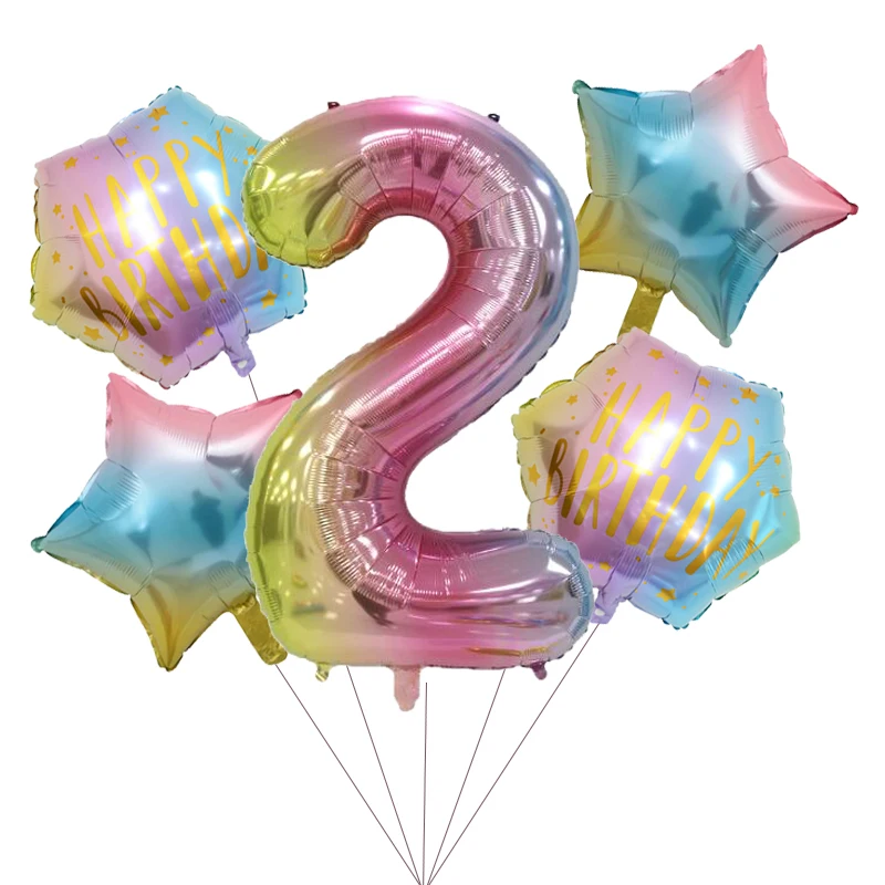 2 years 5 шт. Фольга воздушные шары 32 дюймов Радуга шара с цифрой День рождения украшения Единорог воздушные шарики, детские игрушки - Цвет: 2 years