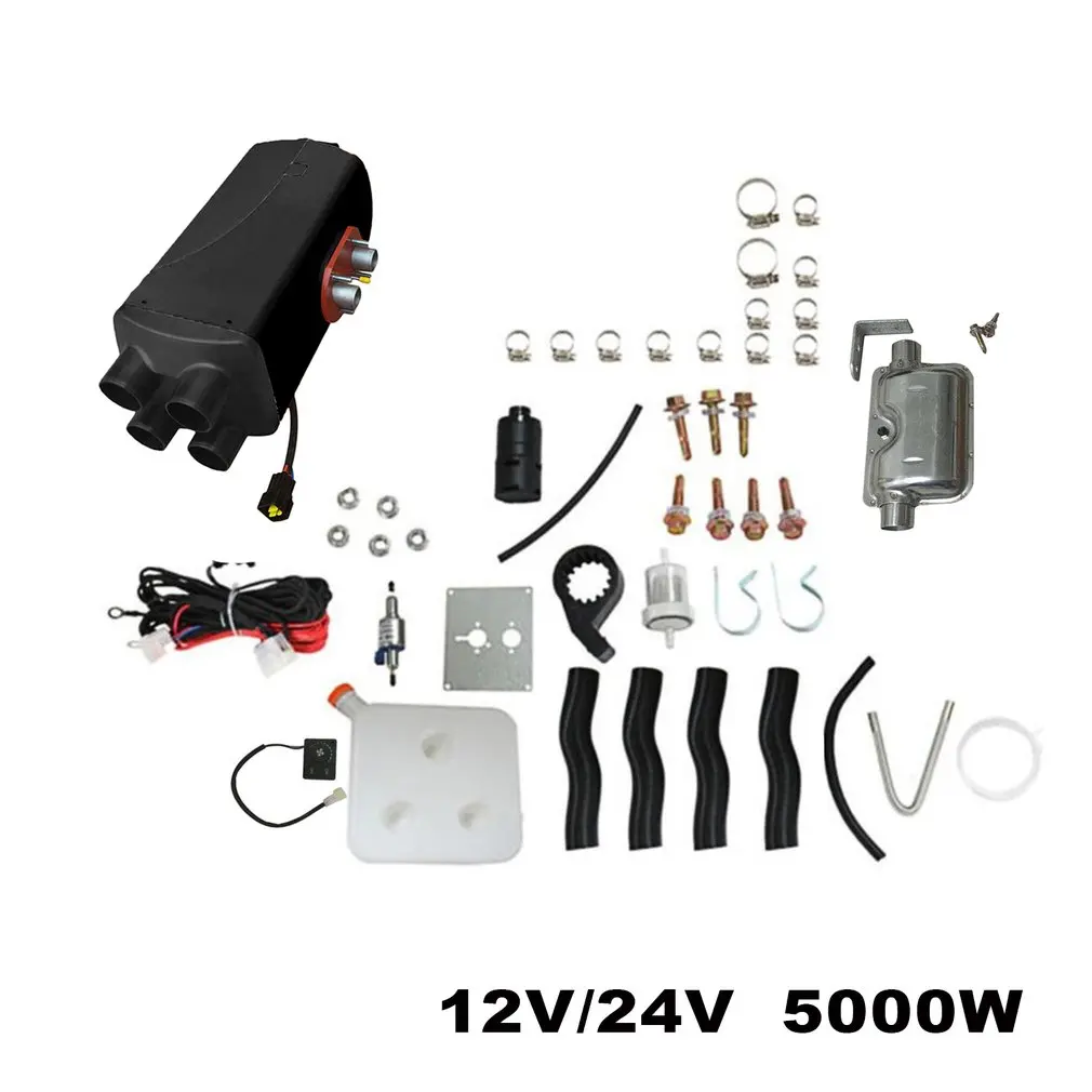 

12V 5KW Parking Diesel Air Heater Four-hole Switch with Muffler Universal For Tank Vent Duct Thermostat Caravan