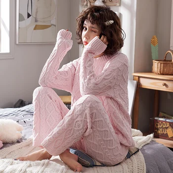 

Women's Pajamas Autumn/winter Chenille Fashion Round colla Simple Casual Sports Wide-leg Pants Sleepwear Home Wear Warm Pajamas