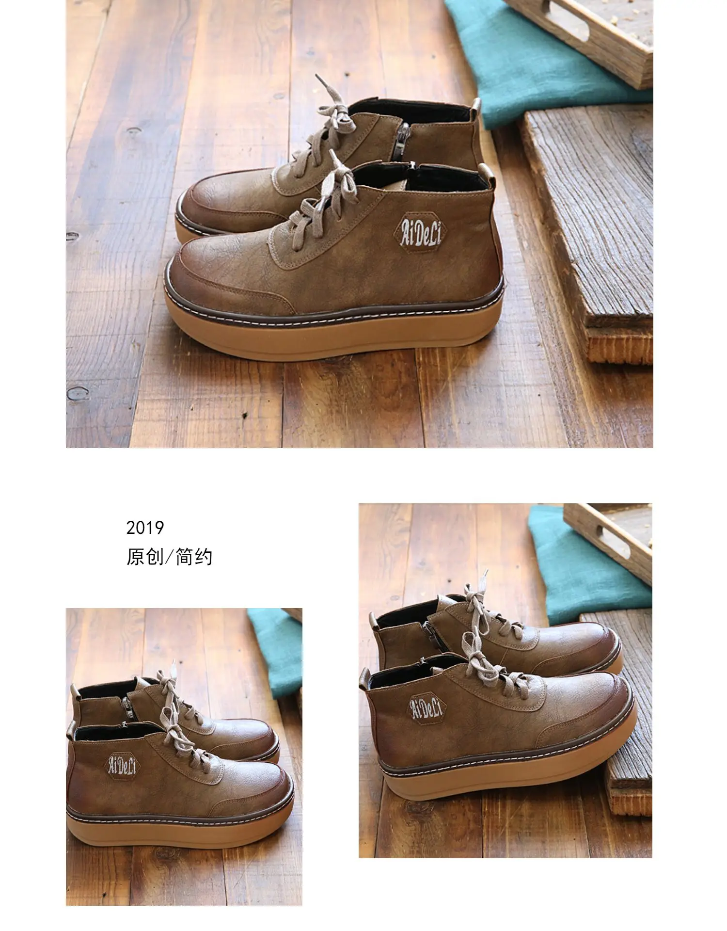 Women's Art RETRO Leather, Round Head Lace, Zipper Boots, Handmade Comfort Soft Bottom Casual Short Boots Fur Warm Women's Shoes