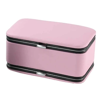 

PU Leather Jewelry Box Manicure Organizer 2 Layers with Mirror Earrings Storage