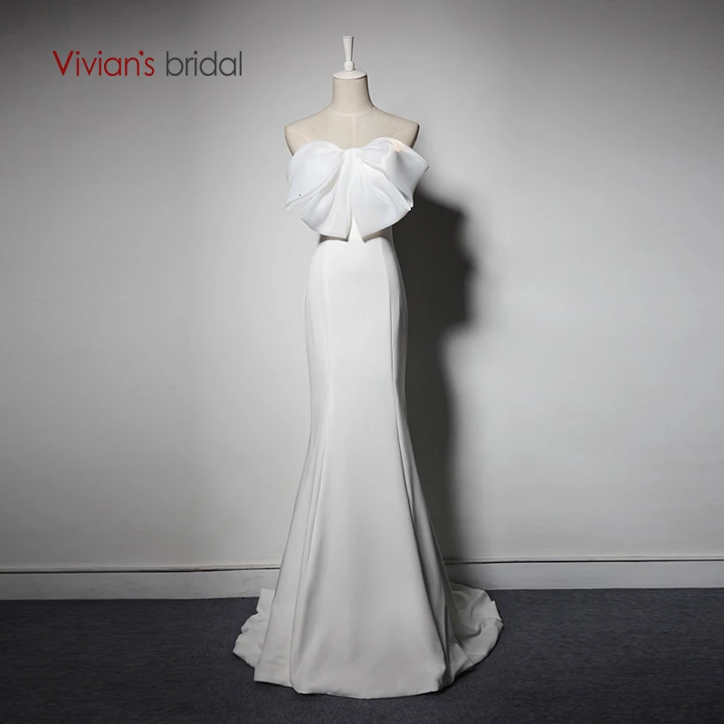 Vivian's Bridal прекрасное вечернее платье с большим бантом сексуальное, с лифом сердечком, с открытой спиной и шлейфом шифоновое платье Элегантное Длинное торжественное платье - Цвет: white