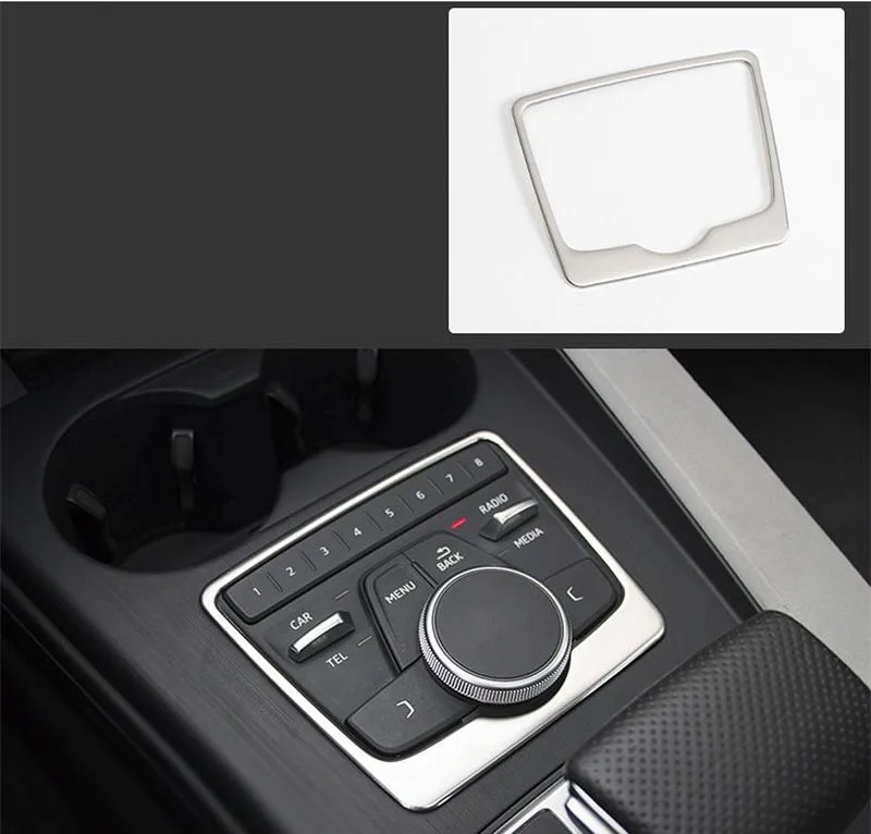 Brushed silver Автомобильный стайлинг держатель для стакана воды панель переключения передач мультимедийная декоративная крышка наклейки накладка для Audi A4 B9 интерьерные авто аксессуары - Название цвета: Brushed silver