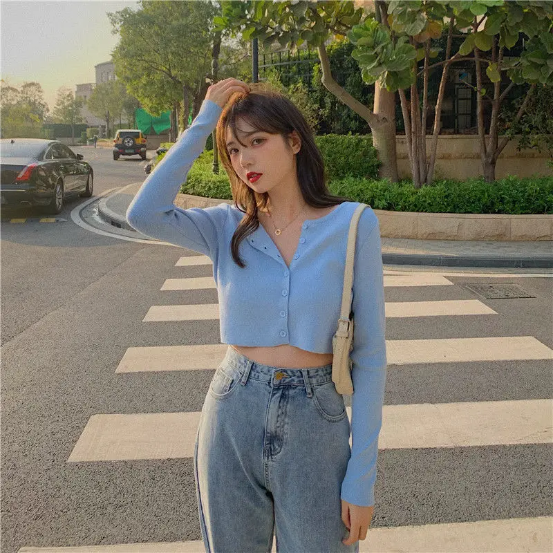 Girls  O-Neck Short Knitted Sweaters Women Thin Fashion Sleeve Sun Protection Crop Top Ropa Mujer