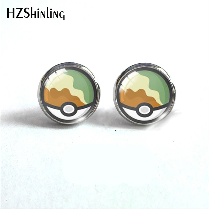 10 Pokeball покебол Пикачу Япония Аниме стеклянный купол круглые милые серьги-гвоздики Pokeball узор ручной работы ювелирные изделия серьги - Окраска металла: 10