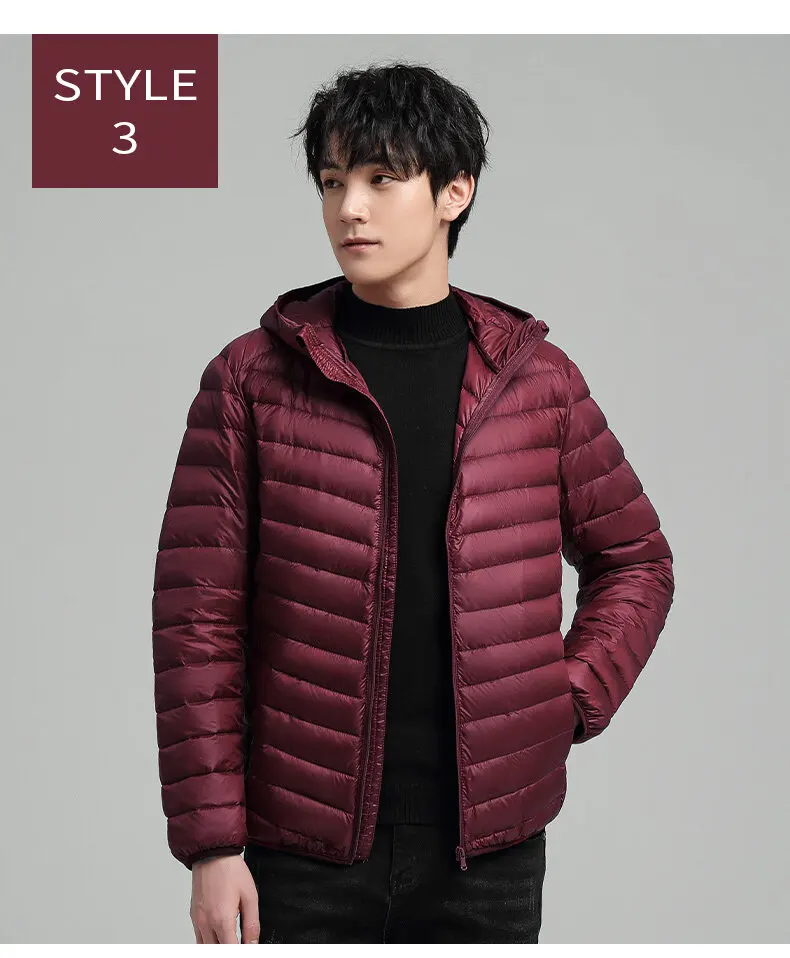 2021 Autumn Winter New Fashion Hooded Jacket Men's Lightweight Down Jacket Short Trend Casual All-match White Duck Down rab down jacket