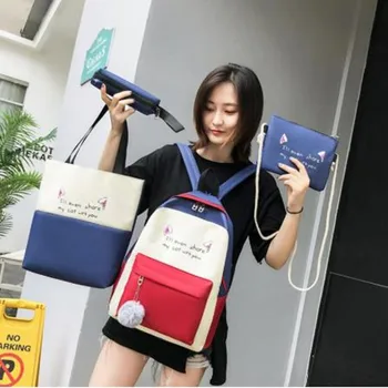 

Backpack Casual Canvas Student Backpack Junior High School Bag Pencil Bag Shoulder Backpack 4pcs Laptop Backpack