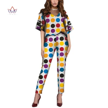 

2 Pieces Set African Women Top and Pant Set T Shirt Tops Dashiki Print Trousers African Women Clothing Customize WY5444