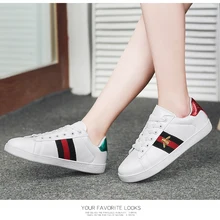 Осенняя модная повседневная обувь для девочек, кроссовки для девочек, брендовая обувь, универсальная дышащая кожаная обувь на плоской подошве с вышивкой пчелы