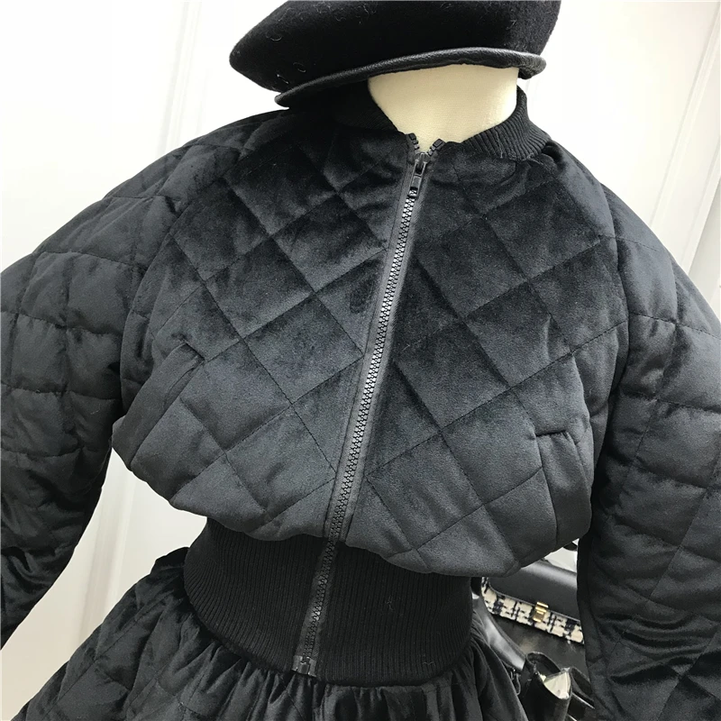 [EWQ] Весна, женский вельветовый костюм Лин лин, свободная короткая куртка на молнии+ трапециевидная юбка-зонтик с высокой талией, комплект из двух предметов QZ016