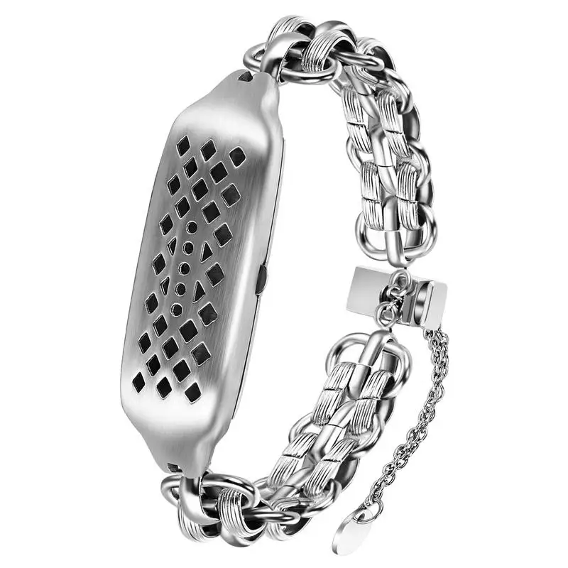 Ювелирные часы ремешок+ Корпус для Fitbit Flex 2 для женщин из нержавеющей стали ремешок для наручных часов металлический браслет-цепочка серебро розовое золото