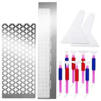 

12Pcs Square and Round Diamond Painting Tool with 599 and 520 Blank Grids Ruler, Diamond Painting Fix Tool, Drill Pen