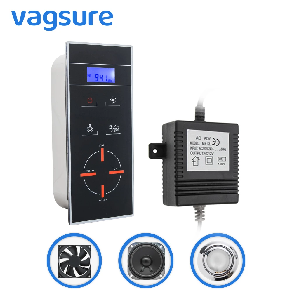 

1 set CE Certified AC 12V Black LCD Display Screen Shower Radio Controller Include Panel/Vent Fan/Light/Speaker for Shower cabin
