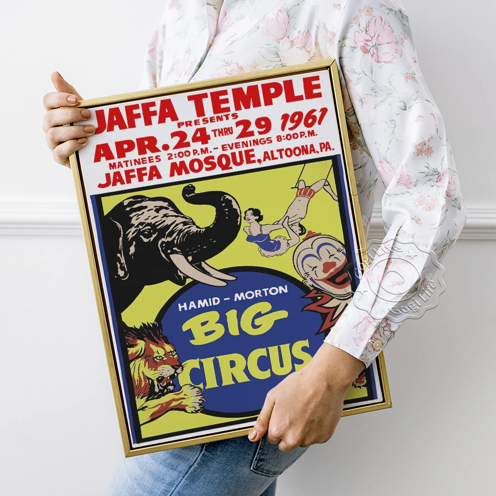 Hamid Tahoe Big Circus Vintage Poster, Jaffa Temple Acrobatic Performance Art Prints, Clown E Animal Show Decorazione Della Casa