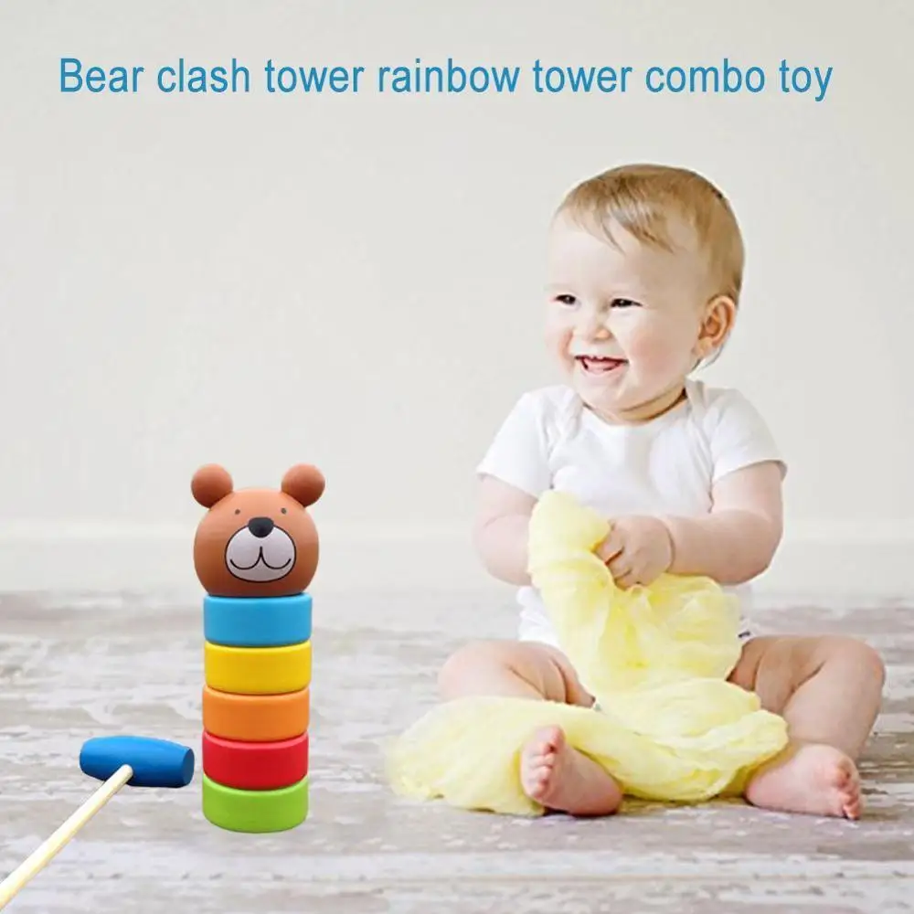 

Bear Clash Tower Rainbow Tower Combo Toy 1 Set Wooden Toy Bear Crap Tower Rainbow Tower Two-in-one Toy For Children Pile Tower Early education Toy