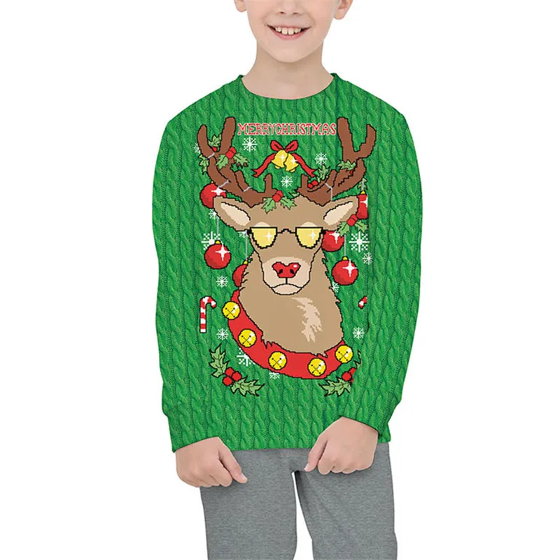 2020 Christmas sweater for boy Costume Boys Winter Children Pullover Thin Clothing Sleeve New Xmas with Deer 3D Print | Женская одежда