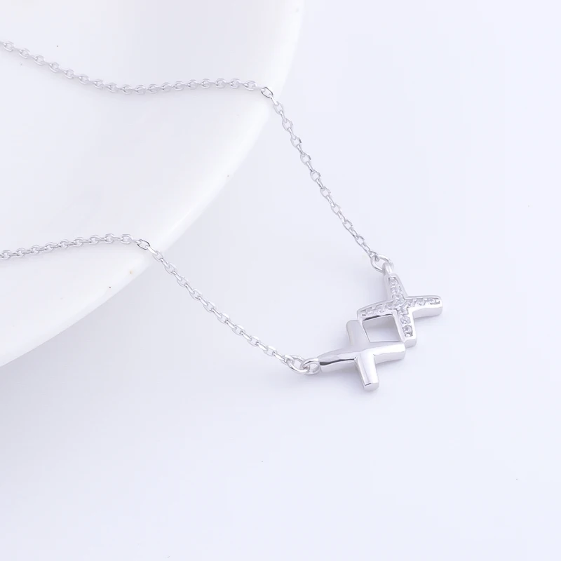 Pekurr Hollow 925 Sterling Silver Double Link Zirconia Cross Necklaces Pendants For Women Silver Chain Fine Jewelry
