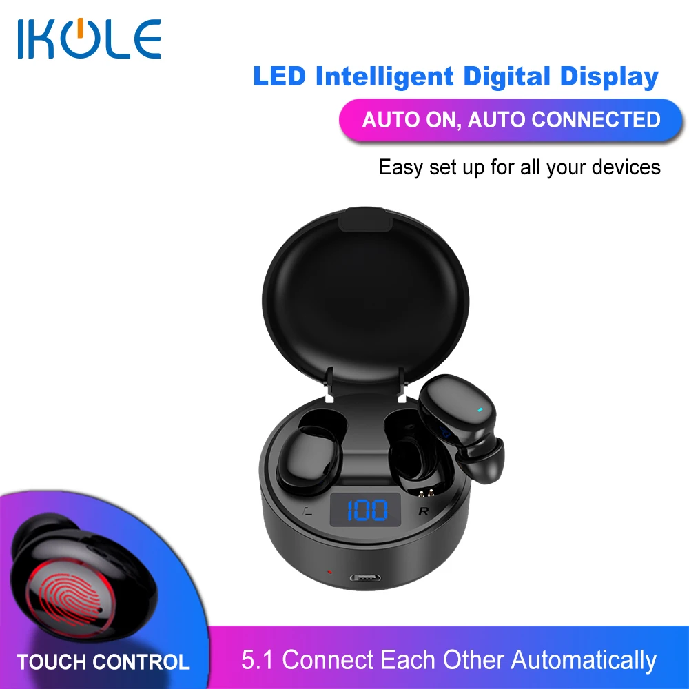IKOLE TWS Bluetooth 5 0 Беспроводные наушники с ЖК дисплеем зарядка Cass Stereo HIFI Deep Bas
