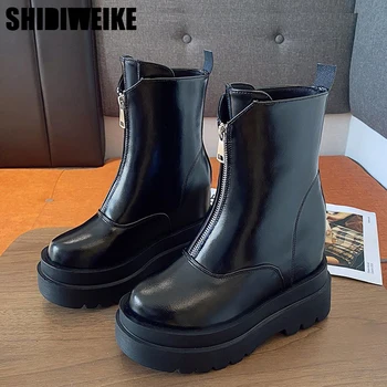 

2020 Autumn Zipper Booties Ladies Fashion High Platform Ankle Boots Women High Wide Heels Shoes Woman Warm Booties AC059