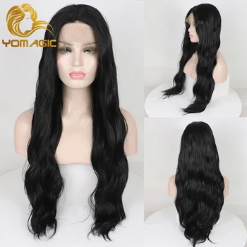 

Yomagic Synthetic Hair Lace Front Wigs With Baby Hair Soft Black Wave Glueless Lace Wigs with Natural Hairline