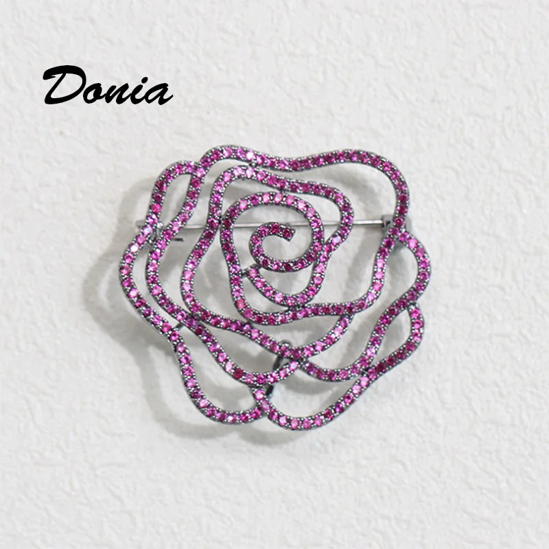 

Donia jewelry Fashion high-grade copper micro-inlaid zircon pierced purple rose brooch simple ladies coat brooch hat scarf pin