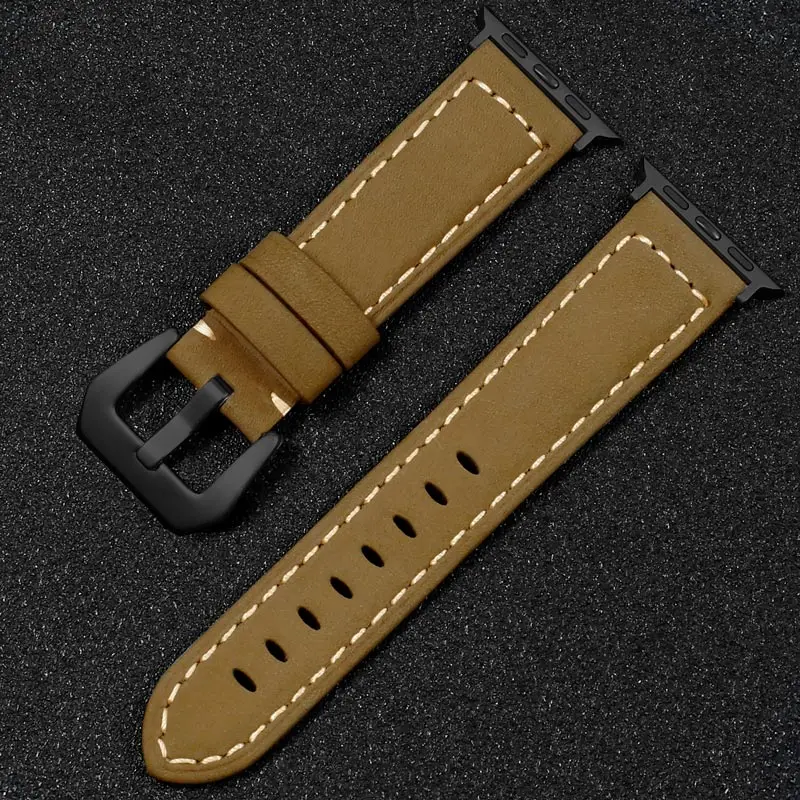 DIMU масло воск кожаный ремешок для наручных часов Apple Watch, версии 5/4/3 38 мм 42 мм для наручных часов Apple Watch, ремешок для iWatch, версия 40 мм 44 мм часы браслет - Цвет ремешка: Dark yellow-Black