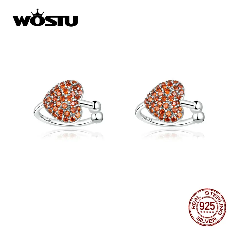 WOSTU подлинные 925 пробы серебряные серьги с красным сердцем классические модные изысканные серьги в форме сердца для женщин CTE180