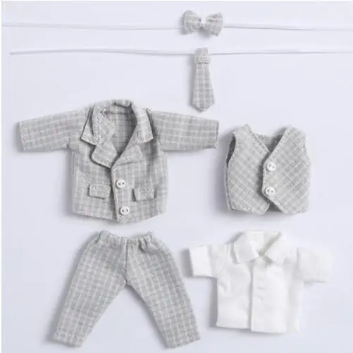 light blue grid 1set 6 шт./компл. OB BJD костюм: пиджак+ брюки+ жилет+ галстук-бабочка, кукольной одежды пальто для возраста от 1/12bjd, obitsu11, Holala, ob11 кукольная одежда аксессуары для куклы - Цвет: light blue grid 1set