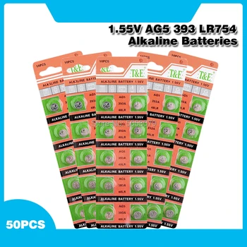 

50pcs Alkaline Cell Coin Battery 1.55V AG5 LR754 Button Batteries 393 SR754 193 393A 48LR G5A AG 5 For Watch Toys