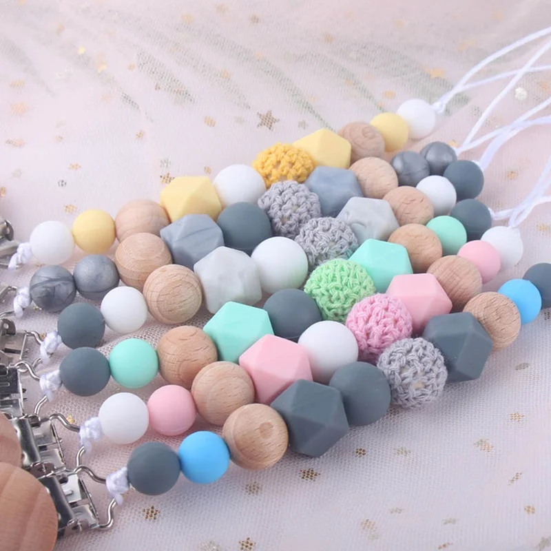 

Baby Teether Eco-friendly Pacifier Clips Holder Chain Personality Handmade Silicone Pacifier Chains Safe Teething Chain
