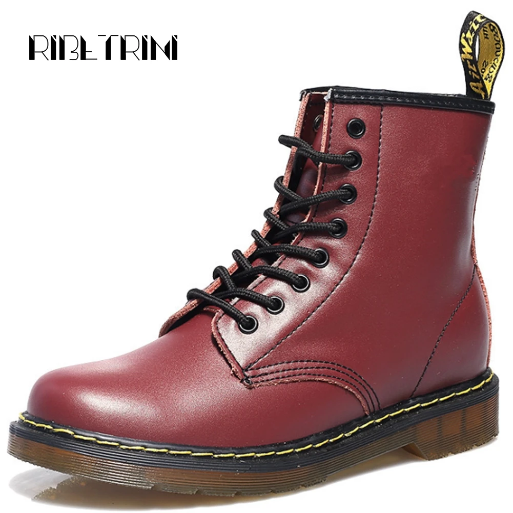 

RIBETRINI Martin Boots Women Chelsea Military Combat Boots Comfortable Flat Platform Lace Up Winter Add Fur Boots Big Size 35-46