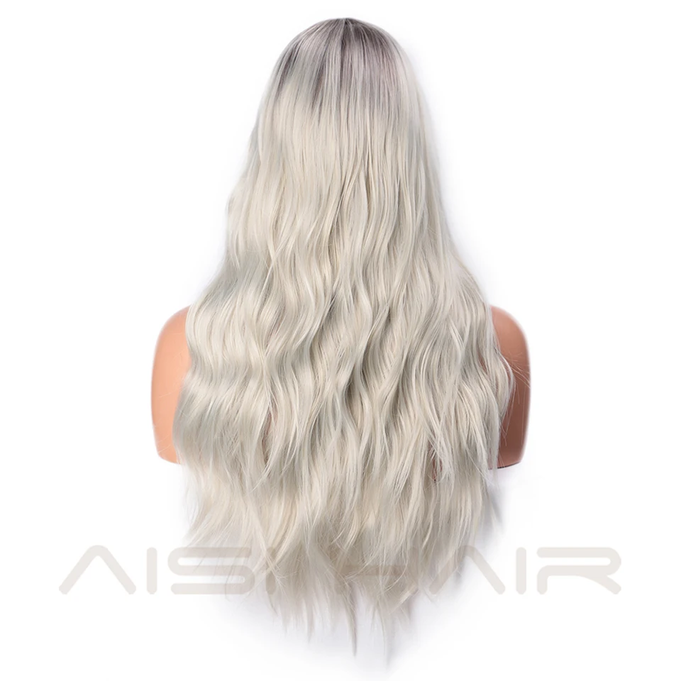 AISI волосы 24 дюйма Омбре блонд парик Синтетические длинные волнистые парики для женщин два тона натуральный средняя часть парик - Цвет: Platinum Blonde