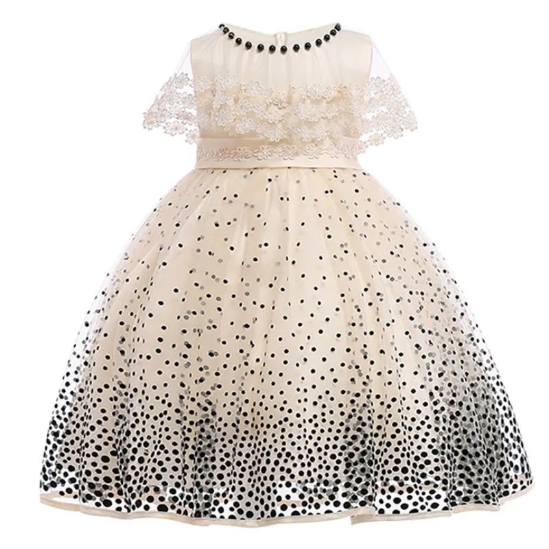 Детское фатиновое платье-пачка принцессы для девочек, платье для дня рождения с бусинами и цветами Рождественская одежда для маленьких девочек от 3 до 10 лет