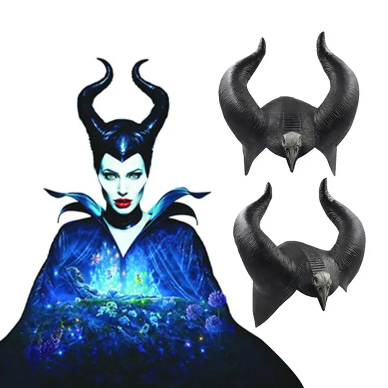 

Helmet 2019 Maleficent: Mistress of Evil Cosplay Witch Horns Headwear Mask Black Queen Halloween Party Headgear