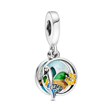 

2020 Summer New 925 Sterling Silver Brazil Beach Parrot Dangle Charms Beads fit Original 3mm Bracelets Women DIY Jewelry