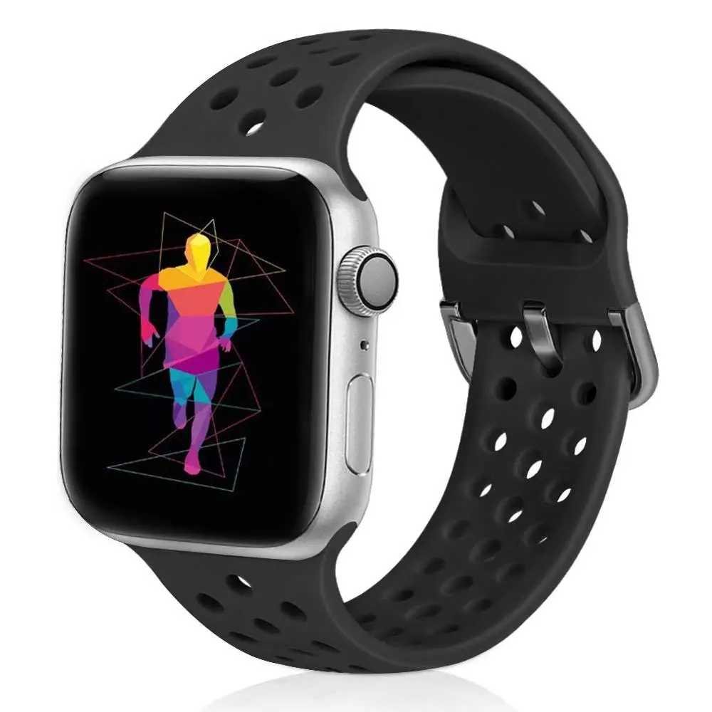 Спортивный силиконовый ремешок для apple watch 4 44 мм 40 мм(iwatch 5) ремешок для apple watch 3 2 1 42 мм 38 мм модные аксессуары для браслета - Цвет ремешка: Black