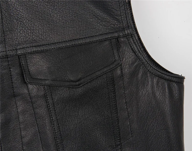 ZOGGA Men Vest Black Biker Motorcycle Hip Hop Waistcoat Male Faux Leather Punk Solid Black Spring Sleeveless Leather Vest
