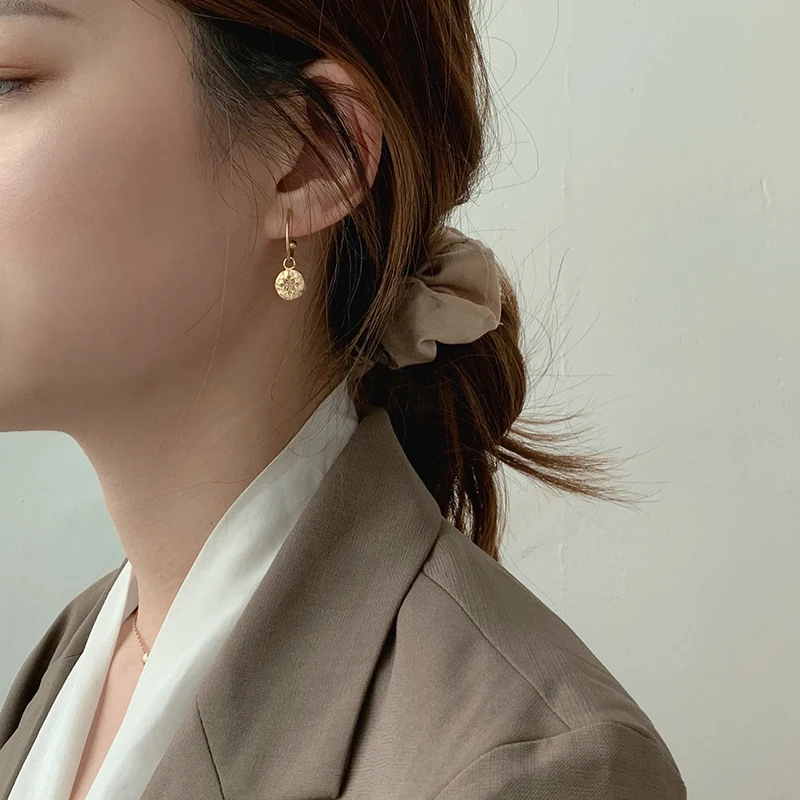 Dainty Opened Circle Crystal Star Hoop Earrings Round Coin Rhinestone Geometric Alloy Circle Earrings Women Girl Party Small