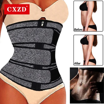 

CXZD 2020 New Waist Trainer Women Thermo Sweat three-row zipper Belts Slimming Sheath Belly Reducing Shaper Workout Trimmer Belt