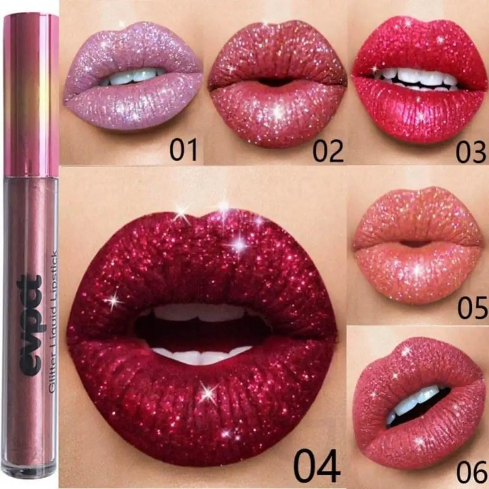 Evpct Matte Metallic Glitter Lip Glaze Non Sticky Long Lasting Liquid