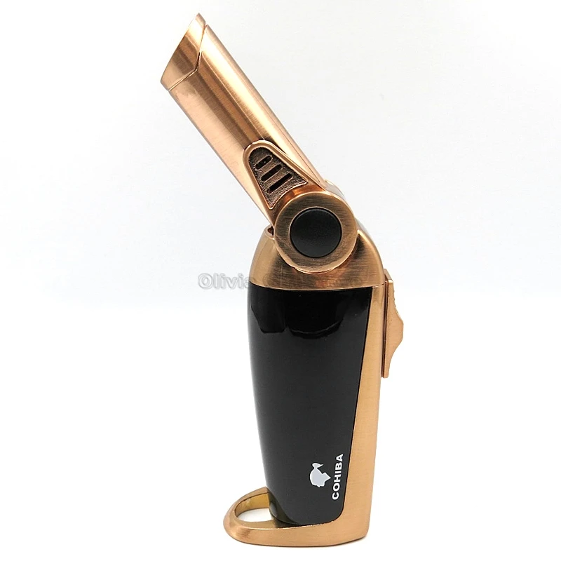 Black COHIBA вращающееся струйное сопло, зажигалка для сигар, настольный 1 фонарь, струйный пламенный Бутан, зажигалка для сигарет, защищенный от ветра для курения, инструмент - Цвет: Black