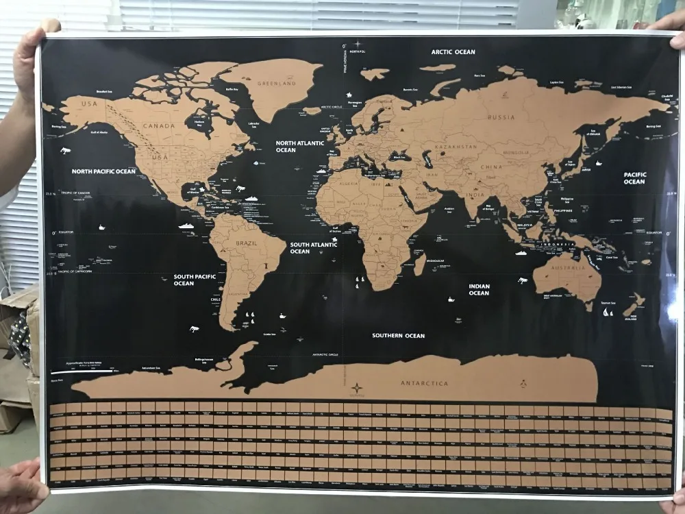 New arrival Deluxe Scratch the map Personalized World Flag With city map/Ocean Best for gift | Дом и сад