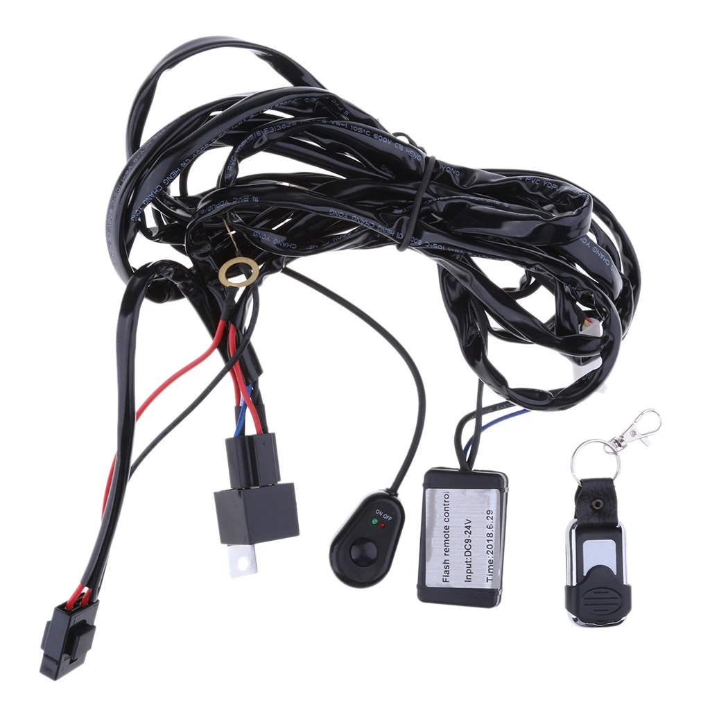 12V-24V Car Remote Control Flash Strobe 2 Lead LED Light Wiring Harness Kit