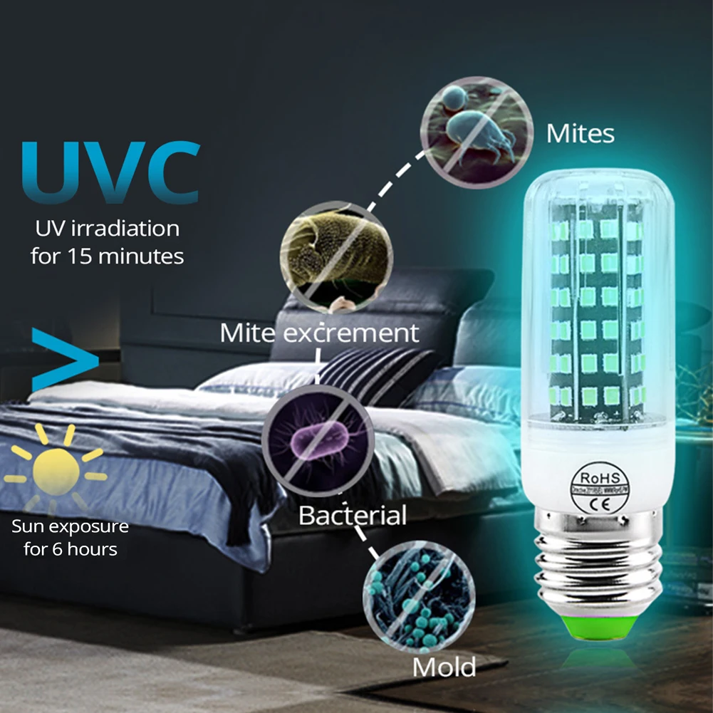 

E27 E14 112 LEDs 220V 7W Ultraviolet Lamp UVC Germicidal Lamp LED Bulb Corn Shape UV Sterilizing Light for Home Bedroom Hospital
